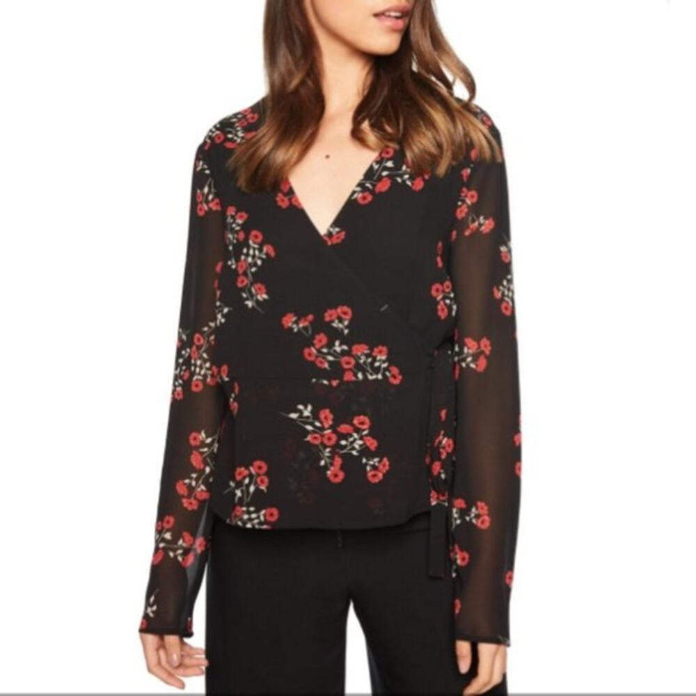 Bardot Mira Floral Wrap Top Blouse Womens Size 6 Black